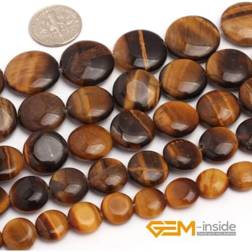 Natural Stone Yellow Tigers Eye Round Coin Beads For Jewelry Making Strand 15 inch DIY Fashion Jewelry Loose Beads