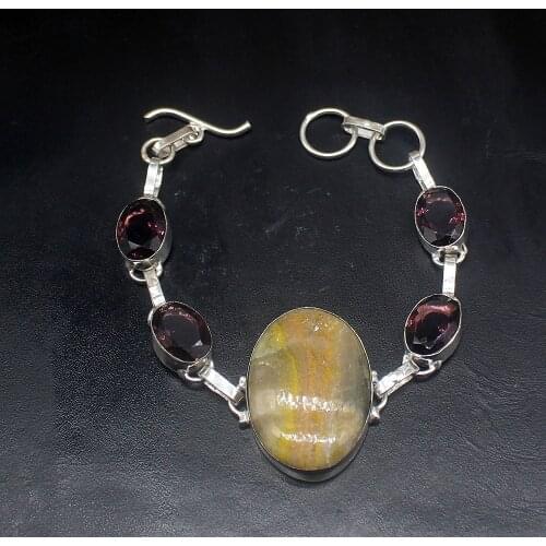 Gemstonefactory Jewelry Big Promotion Single Unique 925 Silver Ocean Jasper Amethyst Lady Women Charm Bracelet 19cm 20213180
