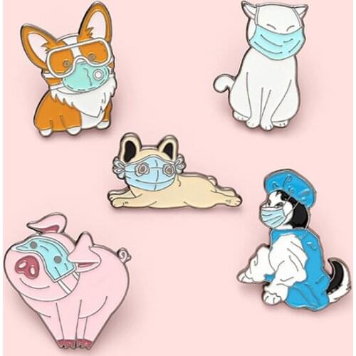 Animal Enamel Pin Cat Dog Pig Corgi Husky French Bulldog Brooches Bag Lapel Pin Cartoon Fun Badge Jewelry Gift