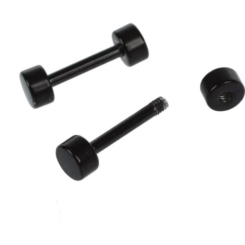 1 Pair of Mens Barbell Stainless Steel Ear Studs Earrings 4mm Black