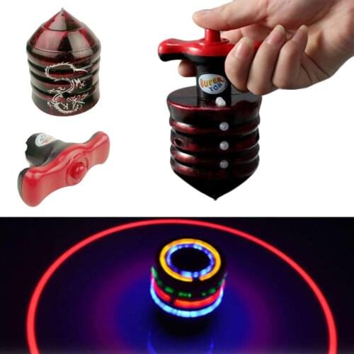 1pcs Wooden Luminous Music Gyro Imitation LED Light Spinning Top Laser Wood GyroName Colorful Lights Plus Line Flash Music Gyros