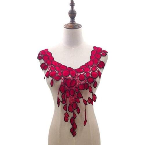 1 PC Hot Sale High End Embroidery Red Floral Flower Lace Neckline Fabric DIY Collar Lace