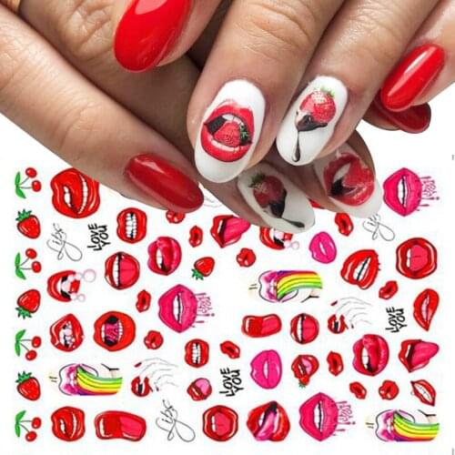 1pcs New 3D Nail Art Sticker Sexy Red Lips Image Nails Stickers Adhesive DIY Transfer Foil Nail Decals Decoration