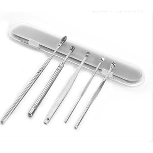 10sets 5Pcs Ear Pick Set Stainless Steel Earpick Ear Wax Curette Remover Ear Cleaner Spoon Spiral Ear Clean Tool