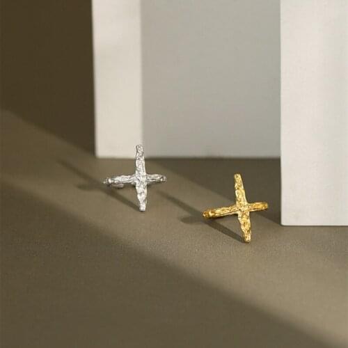 100% 925 sterling silver irregular surface cross rings for women fine jewelry new 2020, minimalist adjustable ring female