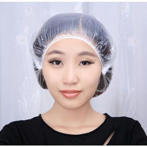 100pieces of disposable elastic shower cap transparent hair salon products, defend the bathroom shower cap bathroom accessories