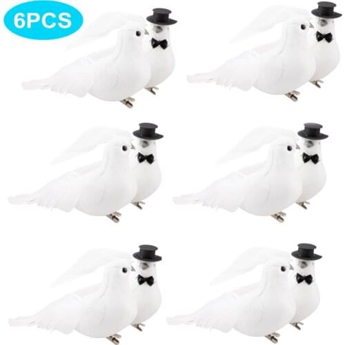 12Pieces White Foam Doves Cute Small Artificial Feather Bird Photo Props Home Table Garden Bonsai Wedding Store Decor