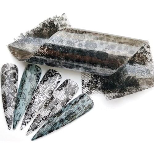 15x4cm Mix White Lace Nail Art Transfer Foils Holographic Flowers Designs Nail Stickers Decal Wraps Decoration Manicure