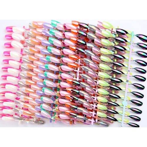 24Pc/Set Full Cover Mirror Nail Tips For Artificial Fingernails French Coffin False Nails Sets Decorate 3D Packaging False Nails