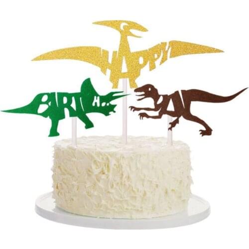 3pcs Jurassic Dinosaur Cake Toppers Pterosaur Tyrannosaurus Rex Cupcake Topper for Birthday Party Cake Baking Dessert Decoration