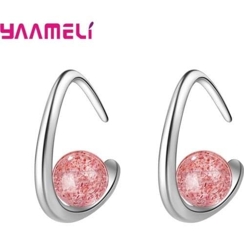 Promotion Simple 925 Sterling Silver White/Pink Strawberry Crystal Bead Stud Earrings For Women Cute Delicate Jewelry Bijouterie