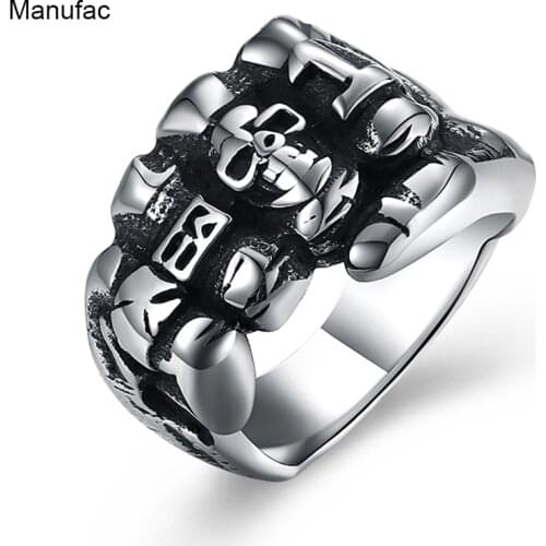 Gothic Flower Skull Stainless Steel Biker Ring Retro Punk Skull Ring For Men
