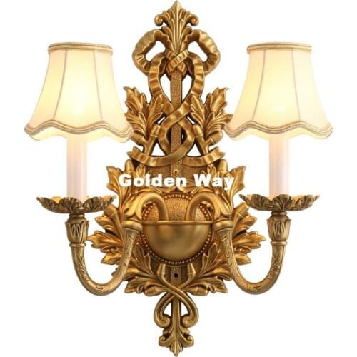 Free Shipping Indoor Wall Lamp Copper Material Fabric Shade Wall Lights Modern Living Room Bedside New Bronze LED Wall Sconce