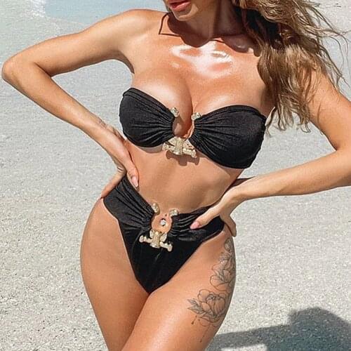 Bandeau Bikini 2021 Sexy Swimwear Women Push Up Swimsuit Female Metal Bikini Set Brazilian Bathing Suits Summer Beach Wear Swim