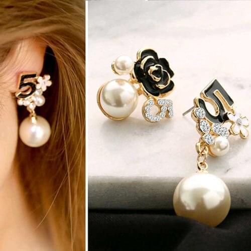 Pearl Number 5 Long Dangle Chain Famous Brand Designer Luxury Jewelry Brincos Orecchini Earrings For Women