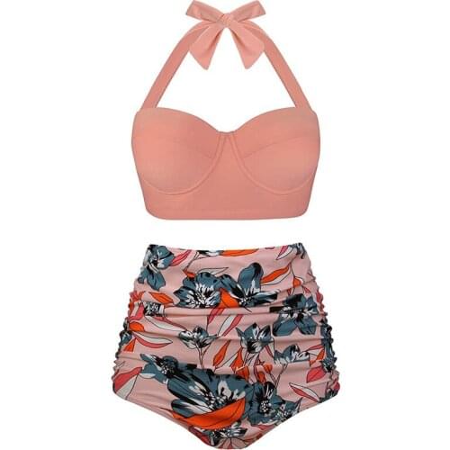 Women Swimsuits Vintage Bandeau Push Up Polka Dot Plus Size Bathing Suits High Waisted Bikini
