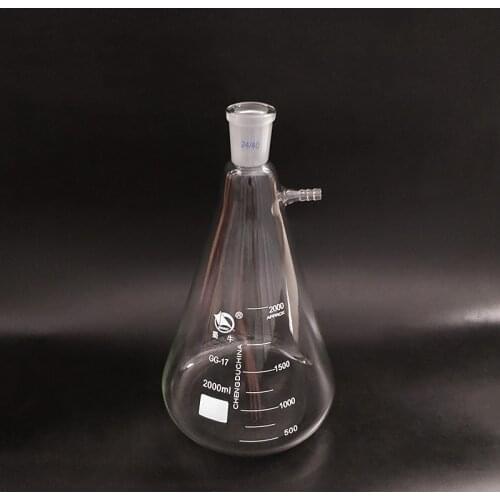 Filtering flask with side tubulature,Capacity 2000ml,Ground mouth 24/40,Triangle flask with tubules,Filter Erlenmeyer bottle
