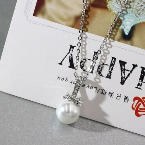 Brand 1:1 Pacifier Pearl Crystal Clavicle Necklace Pendant Fashionable Simple and Exquisite Lady Silver Jewelry