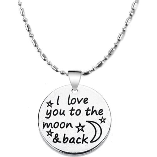 Hapiship 2021 New Fashion Stainless Steel Round Laser I Love You To The Moon&Back Short Necklaces For Women Jewelry Gift DJ395