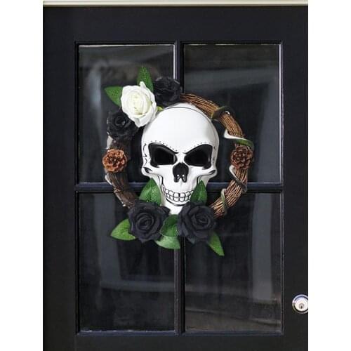 Halloween Door Skull Wreath Scary Rose Skull Garland Decoration Wall Door Party Home Decoration Accessories