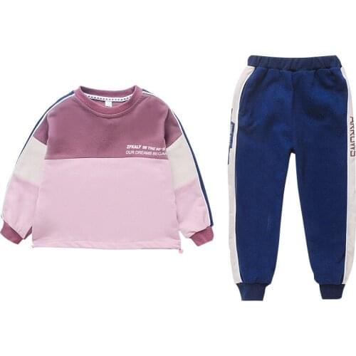 Girls' Set Spring Childrens Leisure Sports Air Girl Hit Color Loose Cotton Clothing Set Children Fashion Tracksuit 5-12 Ages