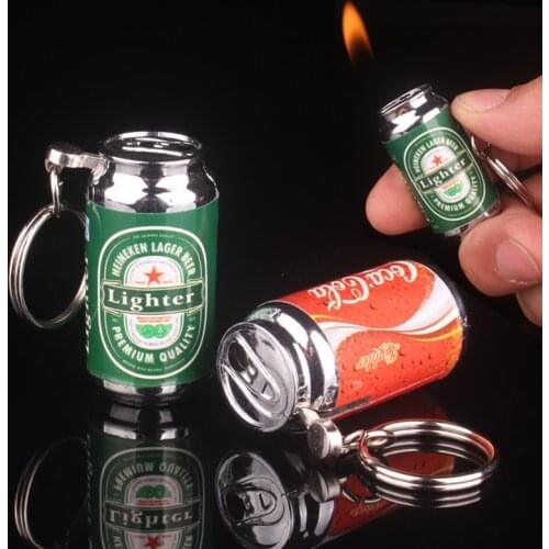 Creative Key Fob Cigarette Coke Mini Can Butane Gas Funny Love Mini- Cans Hanging Buckle Flame New Peculiar Pendant Lighter