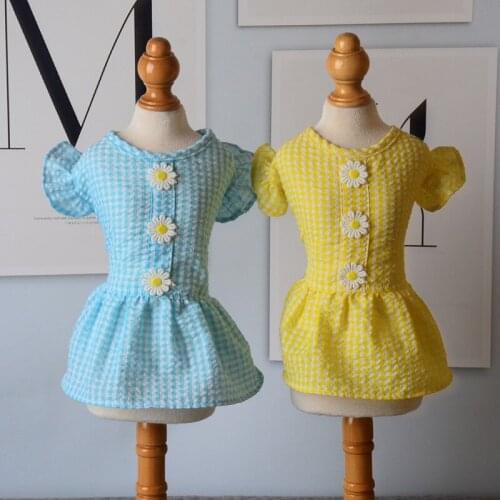 Sweet Printed Dog Dress For Dogs Flowers Decor Blue Skirt For Small Dog Chihuahua Girl Princesses Shirts Pet Apparel Sundress