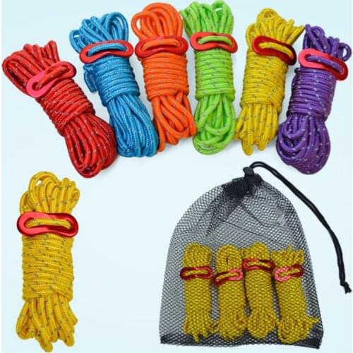 4 Pcs/Bag 4M Multifunction Tent Rope+Storage Mesh Bag Tent Accessories Diameter 4mm Rope