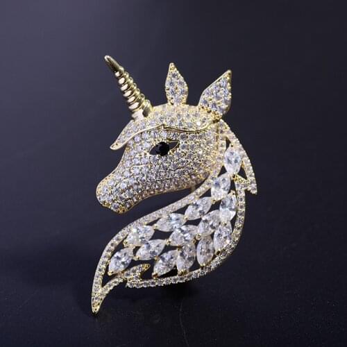 Fashion Micro Pave AAA Zircon Women Men Unicorn Brooches for Trendy Coat Animal Accessories Jewelry Brooch Pin Christmas Gift
