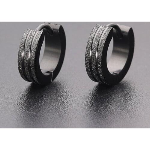 Fashion Frosted Hoop Earrings With Black Stone Cool Earrings Men Stainless Steel Jewelry Women 2020 Trend Earrings For Teens