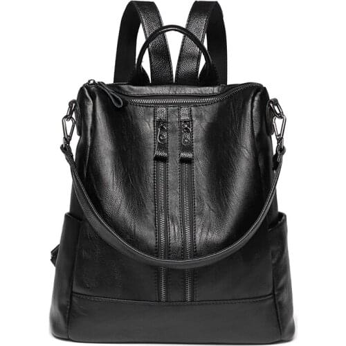 Fashion Women Black Backpack 2021 New Lightweight Leisure Travel Shoulder Bags Woman Large Capacity Soft Leather Hand Bag Female