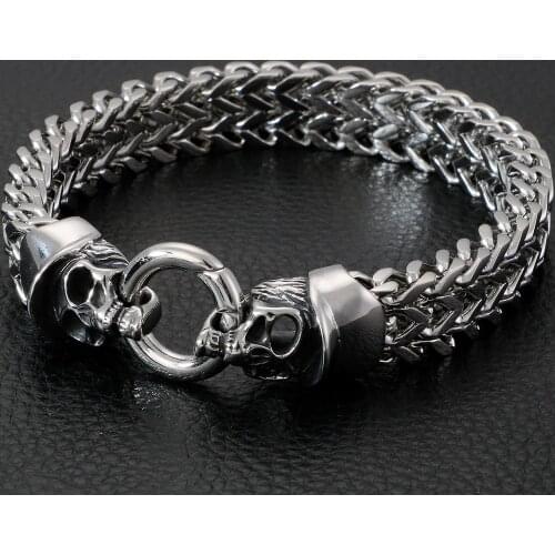 Male Gothic Skull Stainless Steel Mesh Hand Bracelet Punk Rock Metal Wristband Bangle Link Chain Mens Party Jewelry Friend Gift
