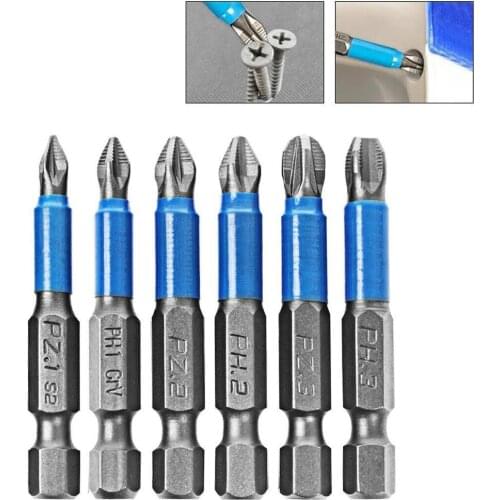 6Pcs Non-slip Screwdriver Bit Set Electric Impact Drill 50mm PH1 PH2 PH3 PZ1 PZ2 PZ3 Screw Driver Bits Kit