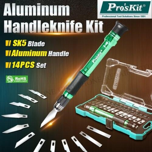 Proskit PD-398 handmade art carving knife set 13 blade +1 aluminum alloy handle Model repair scalpel Cutters for phone repair