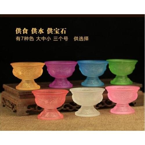 Wholesale Buddhist articles -efficacious HOME family Protection Talisman-7 Colored Glaze Lotus lamp holder Holy water cup -M7