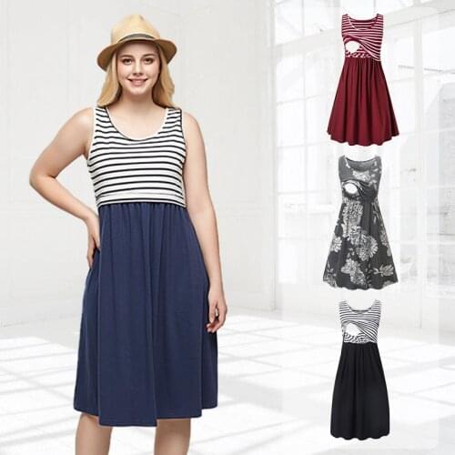 Nursing Dress Striped Baby Shower Breastfeeding Pregnancy Dress Elegant Sleeveless Premama Pregnant Dresses Vestido Robe Femme