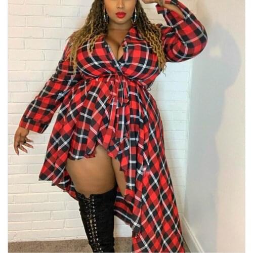 Plus-Size Dress Casual V-Neck Belted Empire Waist Asymmetrical Maxi Long-Sleeves