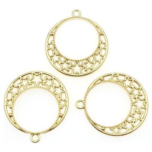 6pcs UV resin DIY craft Gold Color Pendant Open Bezel Metal Charm Round Moon Star Shaped Accessories
