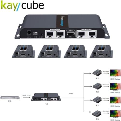 Kaycube4-Port UTP HDMI Extender Splitter Over CAT6/6a/7 Up To 50M With IR Remote Control LKV714 1 Sender+4 Receivers Included
