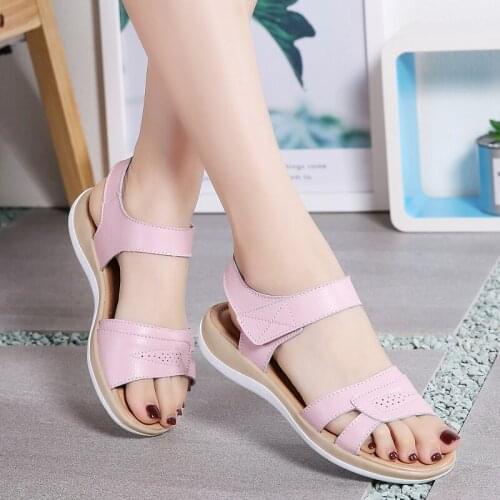 OKKDEY womens Genuine Leather Flat Beach Sandals Shoes Summer Ladies Flip Flops Slippers Casual Girls Gladiator Sandals Shoe