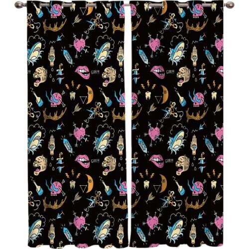 Scary Shark Skull Window Curtain Living Room Decorative Curtain Panel Blackout Curtains for The Bedroom