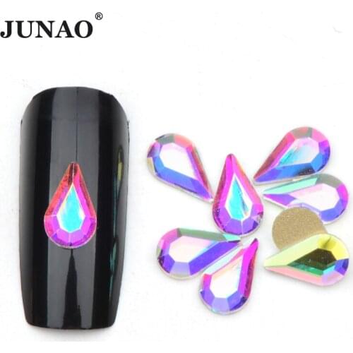 JUNAO 50Pcs 5x8mm Drop Glass Rhinestones Flat Back Nail Art Diamond Scrapbook Crystal Stones DIY Nail Strass Stickers