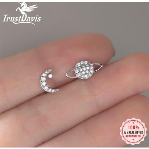 Trustdavis Real s925 silver earrings female Korean version diamond-studded planet star moon sweet earrings DB1305