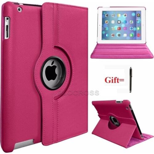360 Degree Rotating Case for iPad 2 3 4 Model A1458 1459 A1460 Pu Leather Tablet Stand Shell for iPad 9.7 2017/2018 with Stylus
