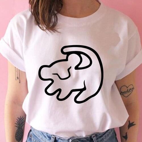 Plus Size Womens Summer T-Shirts New The Lion King Short Sleeve Cute Simba Cartoon T-Shirt for Girls Students Lady Tops Tees