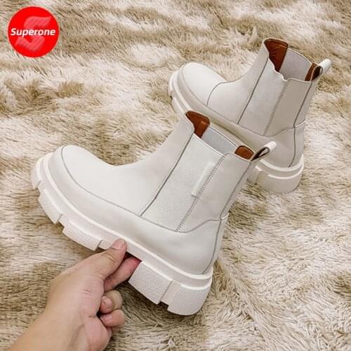 Superone Real Leather Women Boots Fashion Platform Warm High Heel Winter Shoes Woman Office Lady Ankle Boot Footwear Size 35-42