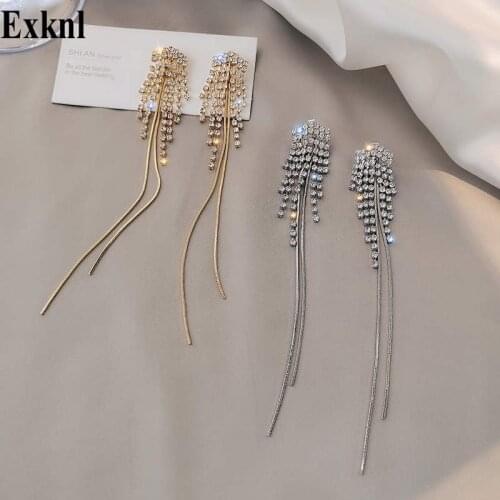 Exknl Trendy Women Dangle Earrings Statement Tassel Fringed Drop Earrings Long style Female Jewelry New Arrival Zinc Alloy