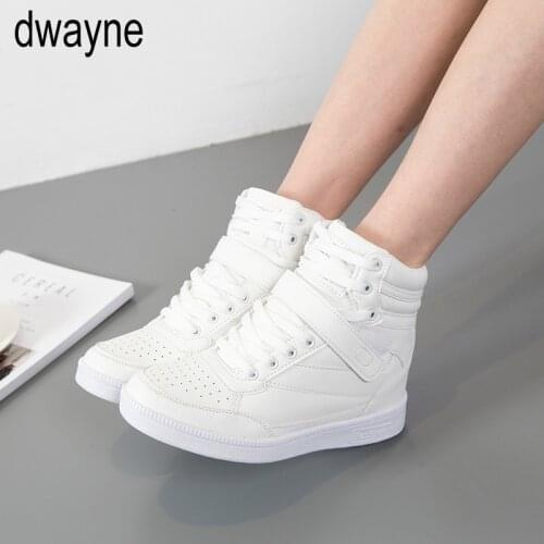 2019 Women Casual Shoe Espadrilles Platform Hidden Increasing Sneakers PU Leather Shoes Woman Breathable High Top Tenis Femini 8