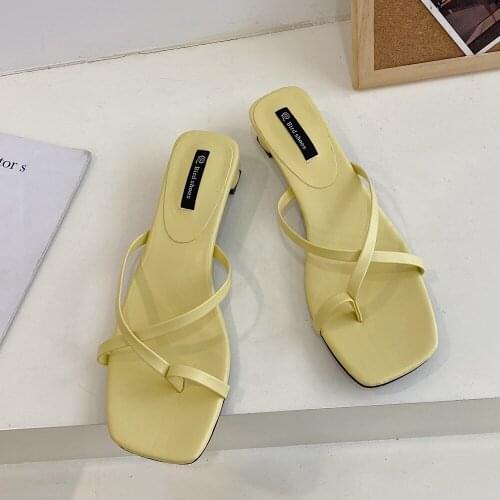 2021 Summer Elegant Silp-On Heels Slippers Vintage Thin Strap Sandals For Women Flip Flops Beach Fashion Black White Shoes Ladie