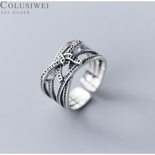 Modian Vintage Bowknot Multi-Layer Geometric Line Sterling Silver 925 Ring for Women Free Size Ring Hiphop Style Fine Jewelry
